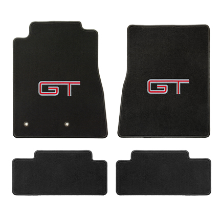 2005-2010 Mustang Coupe / Convertible Floor Mats - Black - Red GT W/Silver Outline
